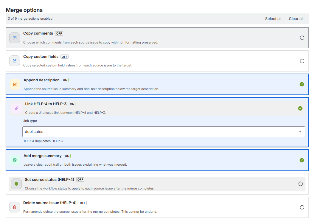 IssueMerge in the issue action menu