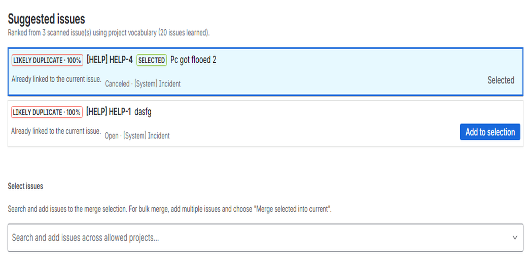 IssueMerge in the issue right sidebar